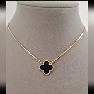 Black Onyx Four Leafs clover necklace